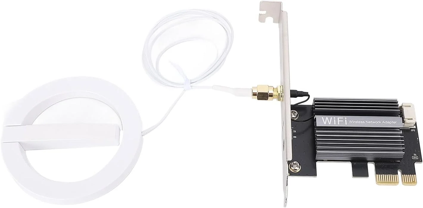 کارت شبکه وای فای 6E PCIE برای کامپیوتر رومیزی، بلوتوث 5.2، 2.4 گیگاهرتز، 5 گیگاهرتز و 6 گیگاهرتز، آداپتور شبکه 4174 مگابیت بر ثانیه، آداپتور بی سیم (آنتن 8 دسی بل) (کابل توسعه آنتن)