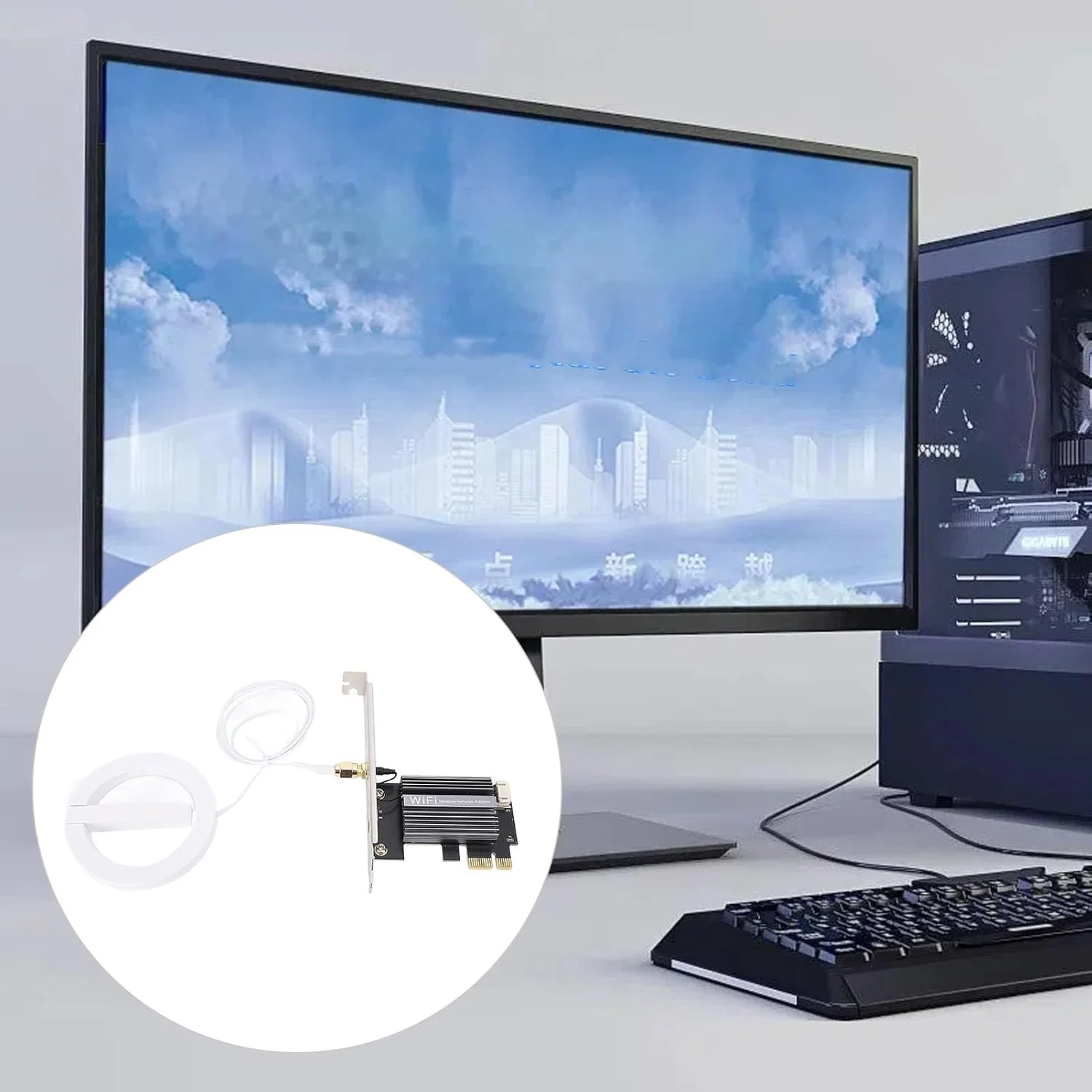 کارت شبکه وای فای 6E PCIE برای کامپیوتر رومیزی، بلوتوث 5.2، 2.4 گیگاهرتز، 5 گیگاهرتز و 6 گیگاهرتز، آداپتور شبکه 4174 مگابیت بر ثانیه، آداپتور بی سیم (آنتن 8 دسی بل) (کابل توسعه آنتن)