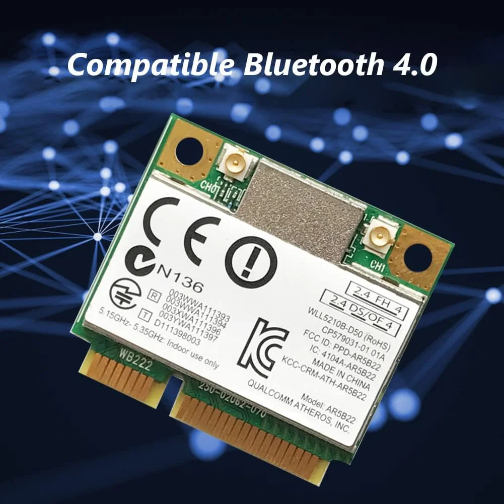 ماژول کارت وای فای بلوتوثی 2 در 1، آداپتور بی سیم مینی 1 PCI-E با سرعت 300 مگابیت بر ثانیه، کارت شبکه وای فای 2.4G/5G سازگار با بلوتوث 4.0 برای لپ تاپ ها با مادربرد مینی 1 PCI-E