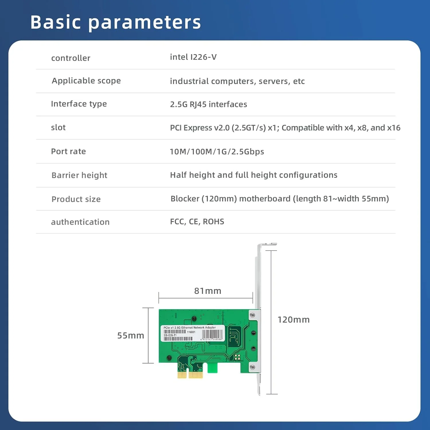 کارت شبکه گیگابیتی اترنت Buacoz با تراشه Intel I226-V، کارت NIC تک پورت 2.5 گیگابیت بر ثانیه، آداپتور شبکه LAN PCI-E X1، پشتیبانی از Windows Server 2019/2022/Windows 10/11/Linux/Vmware