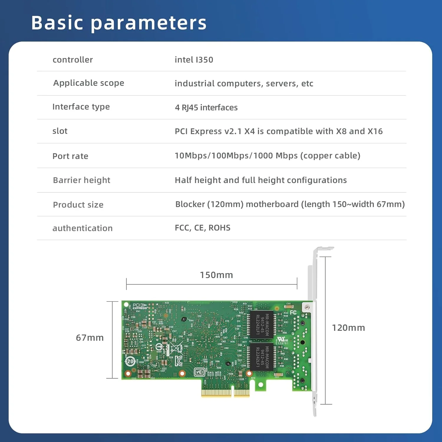 کارت شبکه چهار پورت گیگابیتی PCIe X4 Buacoz، با پورت های Intel I350-T4 RJ45 LAN NIC Card Server 1000M PCI Express Ethernet Adapter پشتیبانی از Windows/Windows Server/Linux/Freebsd/VMware ESXi