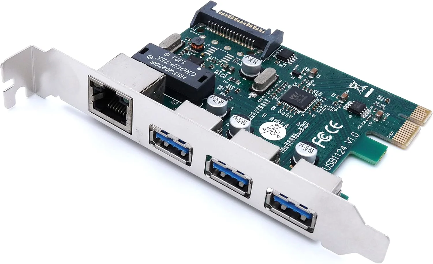 کامپیوتر دیستریکت - کارت شبکه 1 پورت اترنت RJ45 گیگابیتی + 3 پورت USB 3.0 - PCI Express X1 - (PCI-E PCIe) - چیپست RTL8153 + VL805