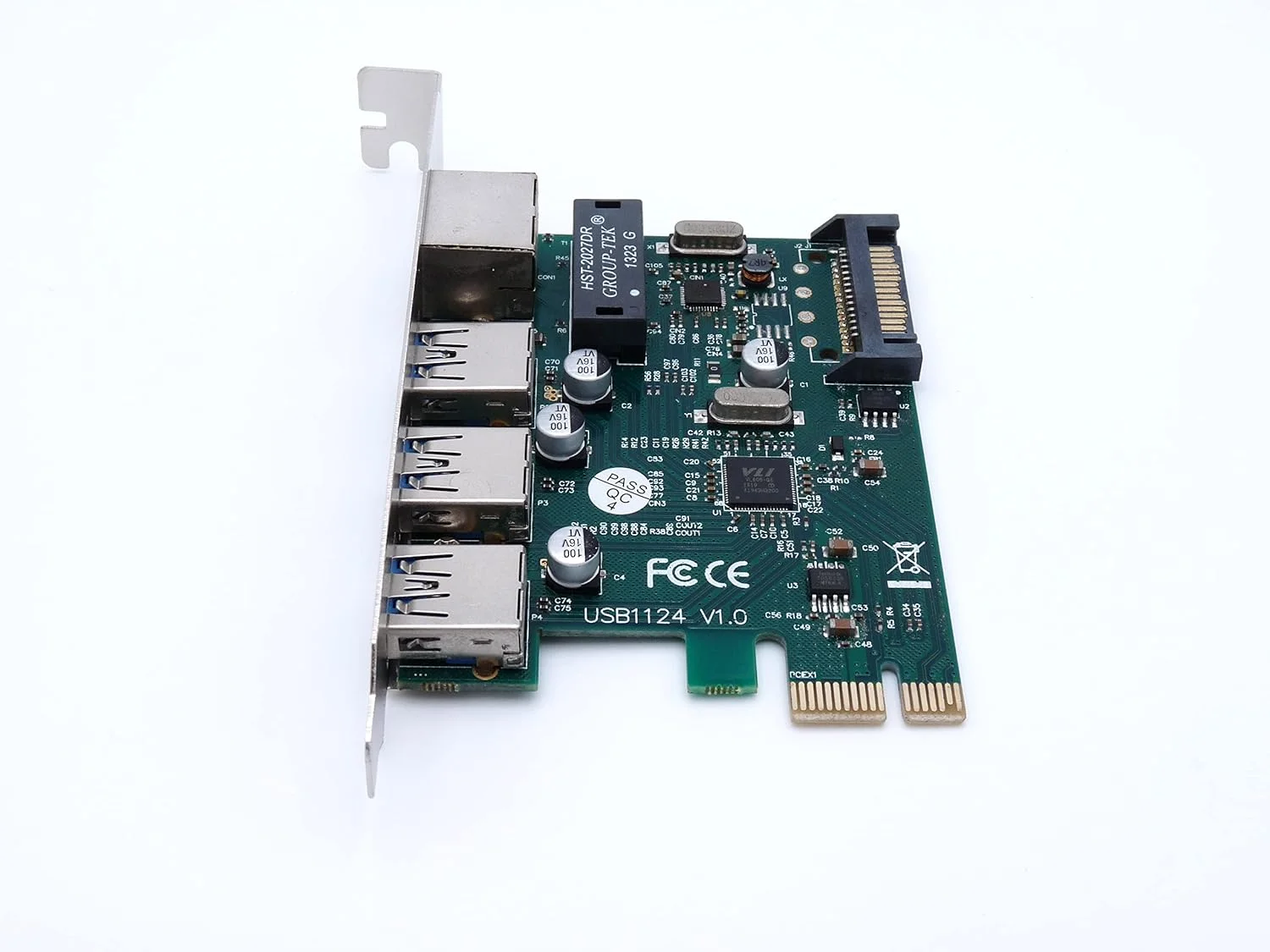 کامپیوتر دیستریکت - کارت شبکه 1 پورت اترنت RJ45 گیگابیتی + 3 پورت USB 3.0 - PCI Express X1 - (PCI-E PCIe) - چیپست RTL8153 + VL805