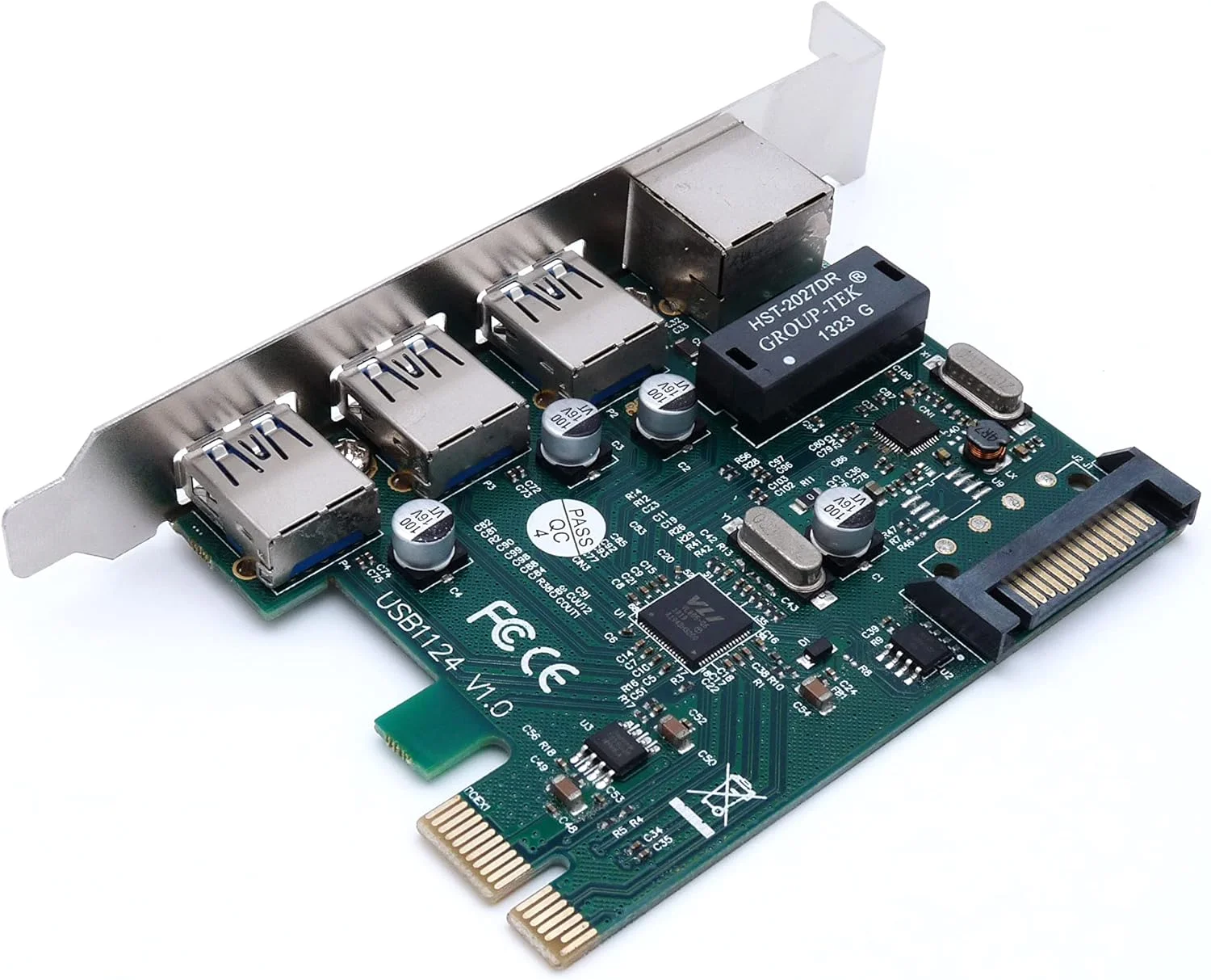 کامپیوتر دیستریکت - کارت شبکه 1 پورت اترنت RJ45 گیگابیتی + 3 پورت USB 3.0 - PCI Express X1 - (PCI-E PCIe) - چیپست RTL8153 + VL805