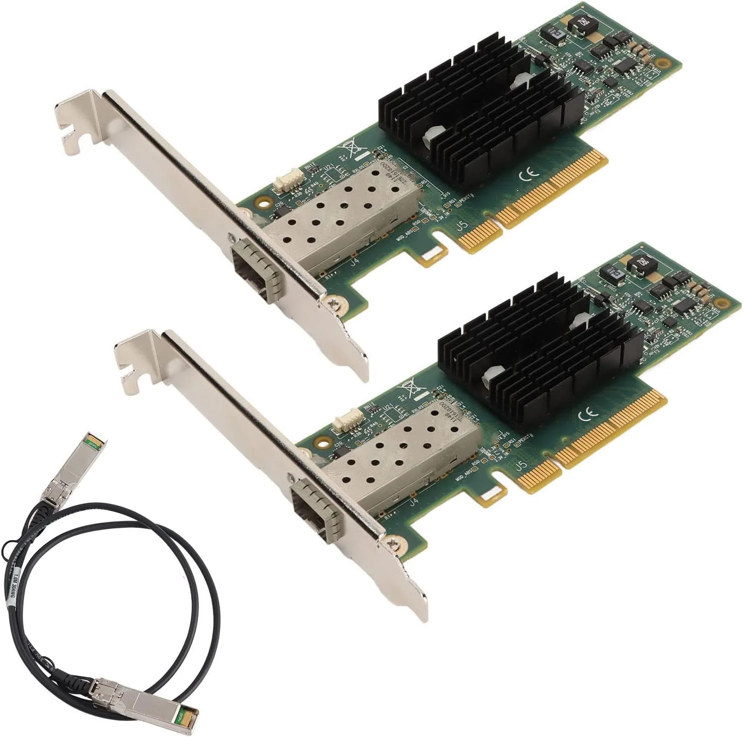 کارت شبکه کامپیوتر، کارت های شبکه داخلی کامپیوتر، 2 عدد کارت شبکه 10Gb SFP PCIE مدل MNPA19 XTR به همراه کابل تبدیل 1 متری برای کامپیوتر