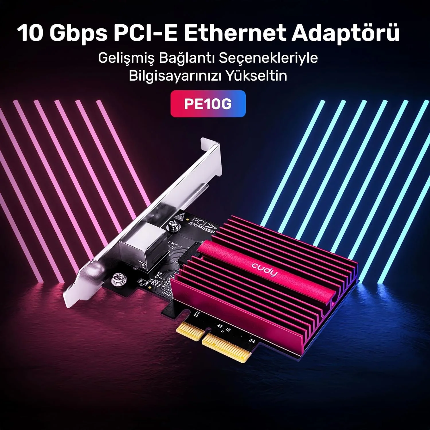 کارت شبکه 10 گیگابیتی Cudy PCIe، آداپتور PCIe 10G Base-T، کنترل جریان، آداپتور PCIe به اترنت 10 گیگابیتی، پشتیبانی از Windows 11/10، WindowsServer 2022 و Linux، شامل کابل شبکه