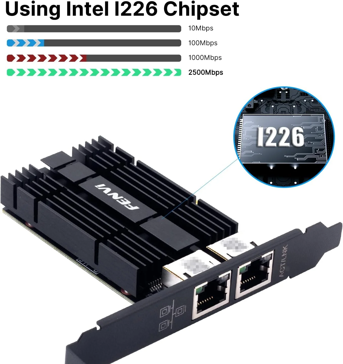 کارت شبکه دو پورت 2.5G PCIE فنوی، RJ45، گیگابیتی، تراشه اینتل I226