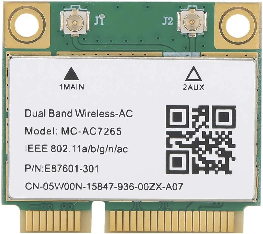 کارت شبکه Ejoyous MC-AC7265، آداپتور شبکه گیگابیتی مینی PCI-E بی‌سیم دو بانده 2.4G/5G برای کامپیوتر، لپ‌تاپ، ویندوز 7، ویندوز 8، ویندوز 10