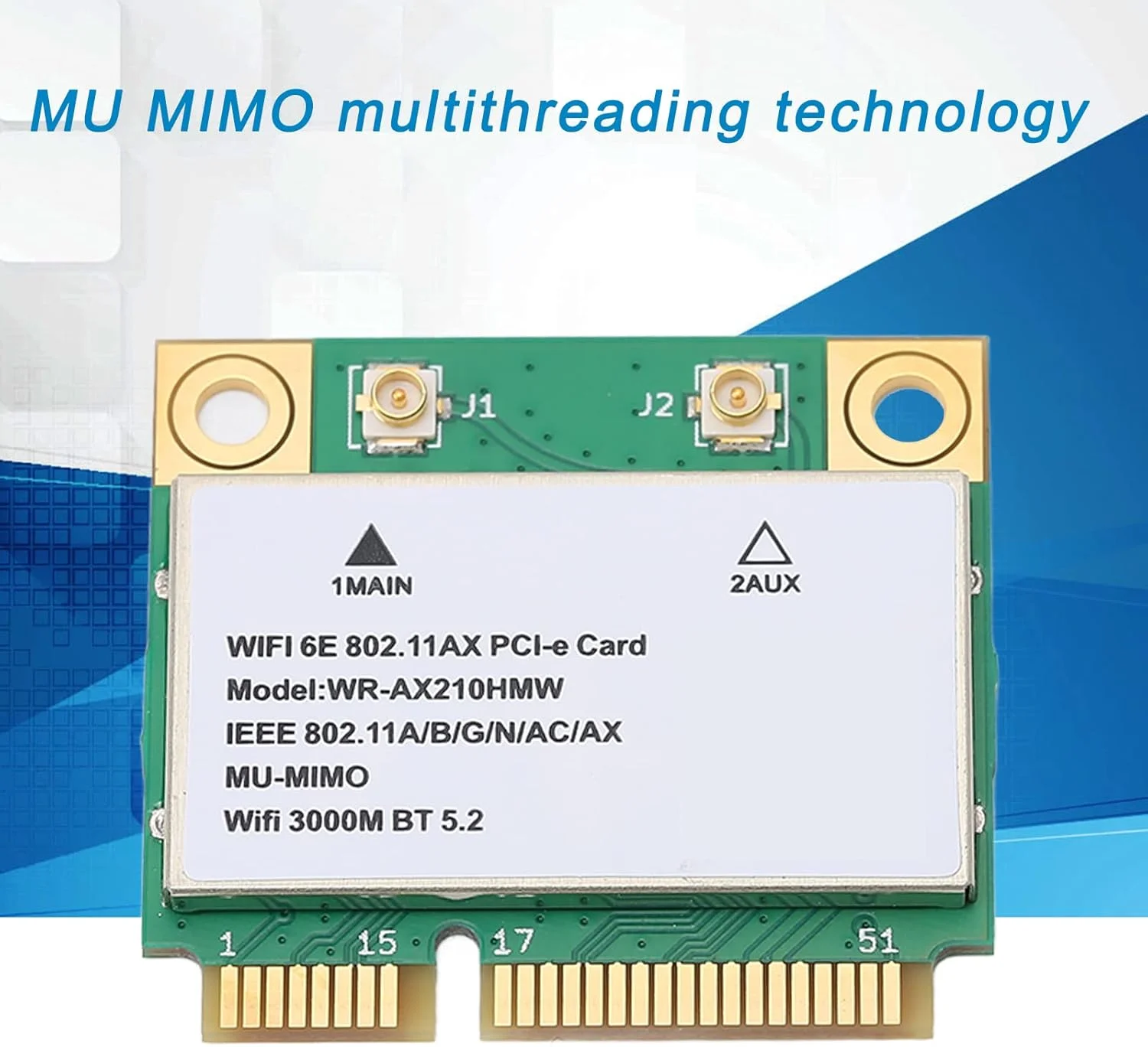 کارت شبکه وای فای Ejoyous AX210HMW 6E، کارت شبکه WLAN PCIE، آداپتور شبکه بی سیم بلوتوث، ماژول وای فای برای لپ تاپ، میزبان کوچک و دستگاه های همه کاره