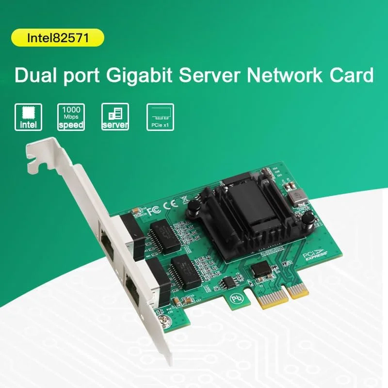 کارت شبکه سرور اترنت دو پورت، کارت شبکه گیگابیتی RJ45 LAN سیمی، آداپتور PCI Express 1000 مگابیت بر ثانیه PCIE 1X با تراشه 82571