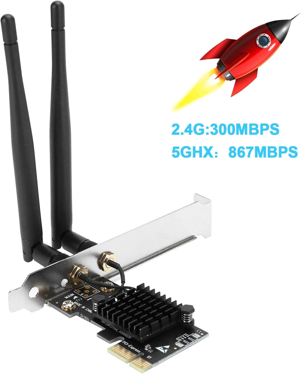 آداپتور شبکه PCI Express، کارت وای فای PCIe بی سیم دو بانده 2.4G/5G با سرعت 1200 مگابیت بر ثانیه، تاخیر کم، پشتیبانی از نقاط اتصال AP، برای ویندوز 10/8/7