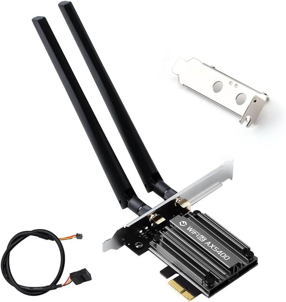 کارت شبکه بی‌سیم FENVI PCIe WiFi 6E برای کامپیوترهای رومیزی، آداپتور شبکه بی‌سیم سه بانده AX5400، بلوتوث 5.3، تراشه MT7922، سازگار با براکت کم ارتفاع ویندوز 10/11 نسخه 64 بیتی