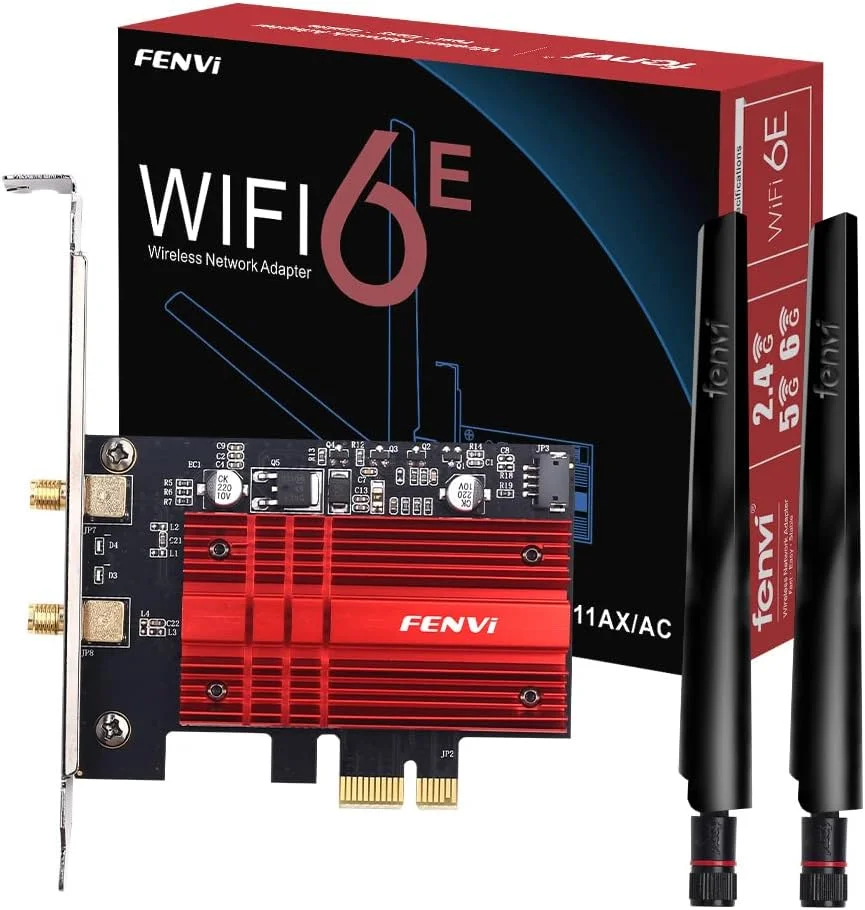 کارت شبکه وای فای F FENVI AX210 PCI-E BT5.2 160MHz سه بانده، گسترش وای فای به 6GHz/5GHz/2.4GHz با سرعت 5400Mbps، آداپتور شبکه بی سیم دسکتاپ AX210ngw PCIe Wifi 6E 802.11ac ax MU-MIMO برای ویندوز 11/10