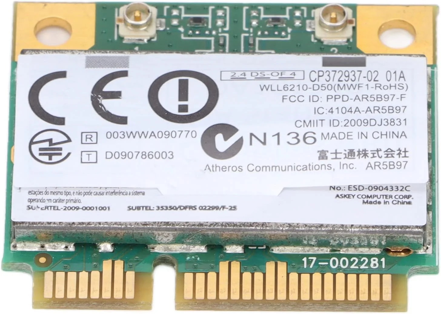 کارت شبکه مینی PCIE فولانی، کارت شبکه 300 مگابیت بر ثانیه برای ارسال و ذخیره داده