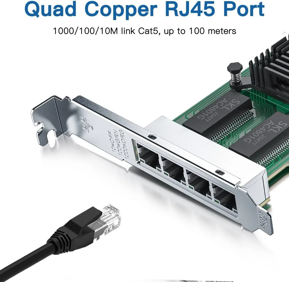 کارت شبکه گیگابیتی PCIE مدل H!Fiber.com برای Intel I350-T4 - تراشه I350، با چهار پورت RJ45، کارت شبکه اترنت LAN با سرعت 1 گیگابیت PCI Express (NIC) برای Windows Server، Win7، 8، 10، XP و Linux