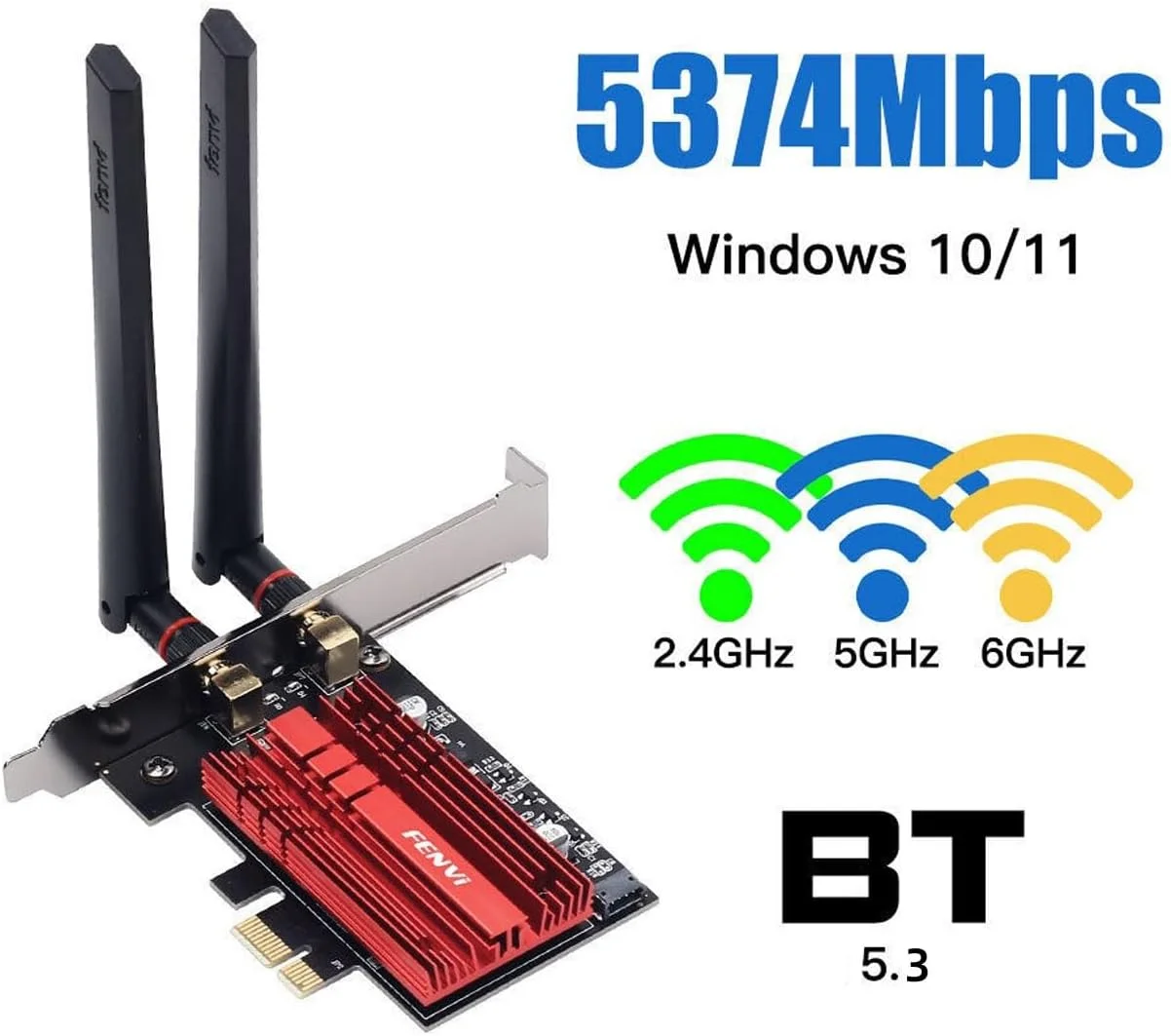 کارت شبکه وای فای F FENVI AX210 PCI-E BT5.2 160MHz سه بانده، گسترش وای فای به 6GHz/5GHz/2.4GHz با سرعت 5400Mbps، آداپتور شبکه بی سیم دسکتاپ AX210ngw PCIe Wifi 6E 802.11ac ax MU-MIMO برای ویندوز 11/10