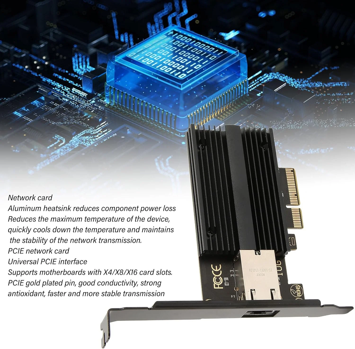 آداپتور PCIe تک پورت 10G، کارت شبکه PCIE 10GB، آداپتور شبکه 10G PCIE 4X 8X 16X با تک پورت، آداپتور اترنت همگرا AQC113C