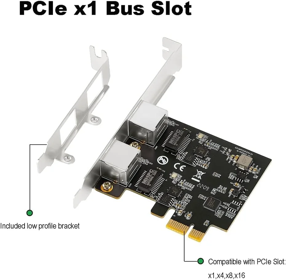 آداپتور کارت شبکه گیگابیتی PCIE با 2 پورت 2500 مگابیت بر ثانیه PCIe 2.5Gb کارت اترنت RTL8125B کارت کنترلر LAN RJ45