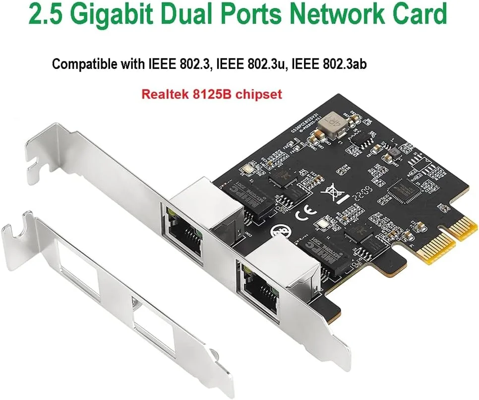آداپتور کارت شبکه گیگابیتی PCIE با 2 پورت 2500 مگابیت بر ثانیه PCIe 2.5Gb کارت اترنت RTL8125B کارت کنترلر LAN RJ45