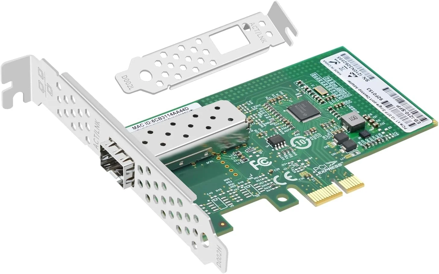 کارت شبکه گیگابیتی تک پورت SFP Bucaoz، با تراشه Intel I210 آداپتور PCIe X1 LAN INC پشتیبانی از Windows Server/Linux/VMware