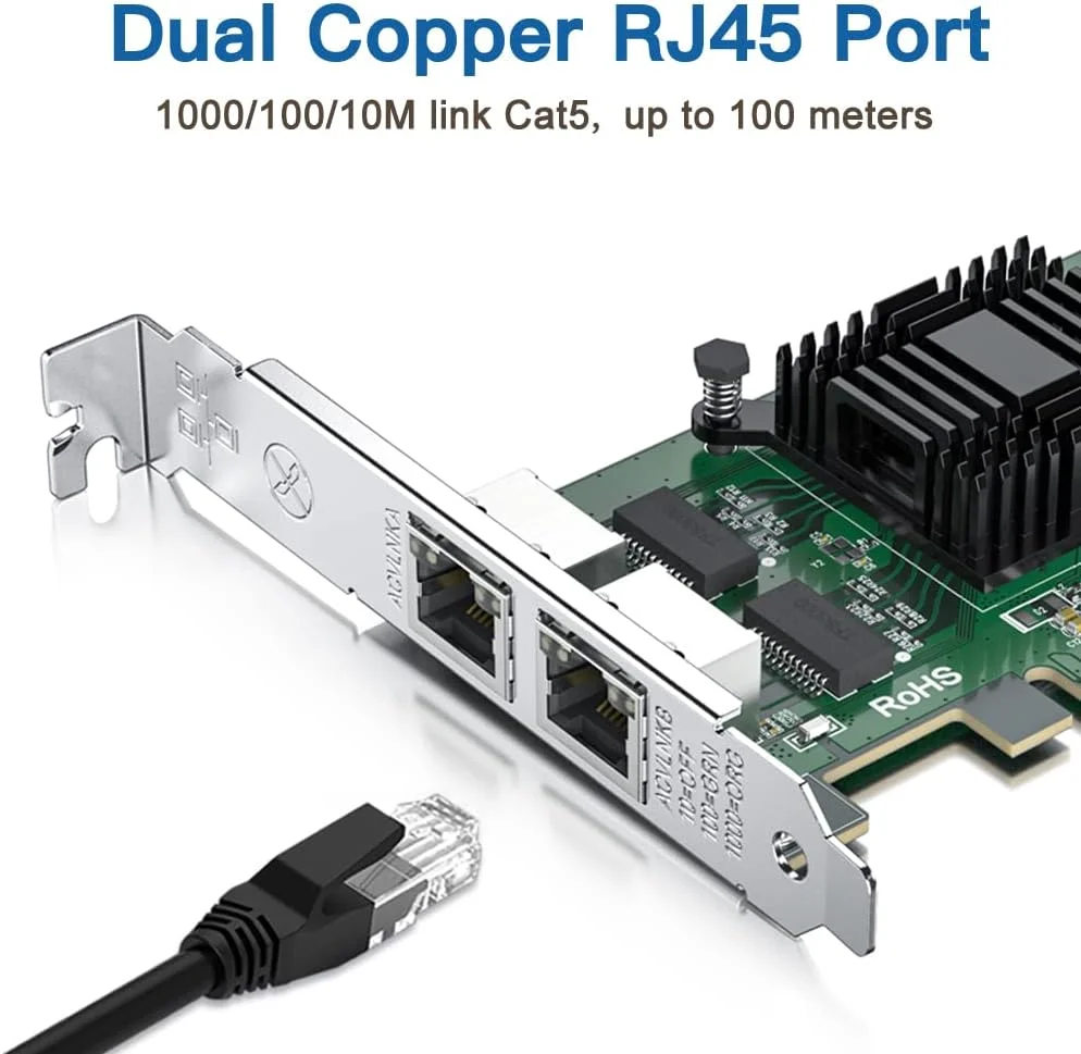 کارت شبکه گیگابیتی دوگانه H!Fiber با تراشه Intel 82571، کارت شبکه 1 گیگابایتی، 2 پورت RJ45، PCI Express 2.1 X4، کارت اترنت با پروفایل پایین برای ویندوز/ویندوز سرور/لینوکس
