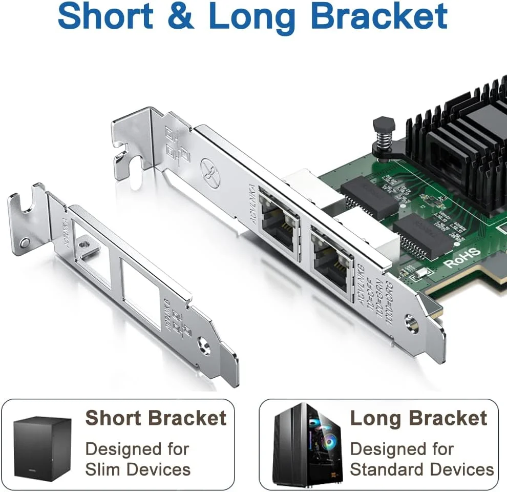 کارت شبکه گیگابیتی دوگانه H!Fiber با تراشه Intel 82571، کارت شبکه 1 گیگابایتی، 2 پورت RJ45، PCI Express 2.1 X4، کارت اترنت با پروفایل پایین برای ویندوز/ویندوز سرور/لینوکس
