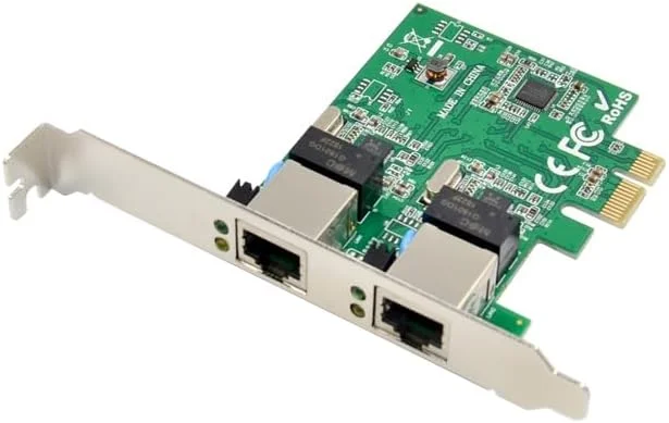 کارت شبکه دو پورت RJ45 PCIe X1 گیگابیتی با چیپست Realtek 8111F+Intel ASM1082e و فیلتر PCI-E کامپیوتر Lan 1000M