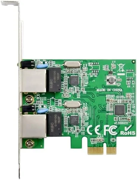 کارت شبکه دو پورت PCIe X1 Dual Gigabit با چیپست Realtek 8111F + Intel ASM1082e، فیلتر دوگانه، مناسب کامپیوتر و لپ تاپ، سرعت 10/100/1000Mbps
