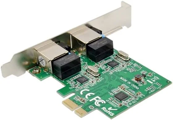 کارت شبکه دو پورت PCIe X1 Dual Gigabit با چیپست Realtek 8111F + Intel ASM1082e، فیلتر دوگانه، مناسب کامپیوتر و لپ تاپ، سرعت 10/100/1000Mbps