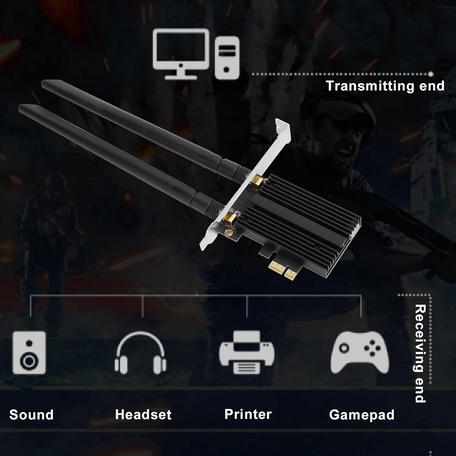 کارت شبکه گیگابیتی، کارت شبکه PCI‑E بی‌سیم گیگابیتی 2.4GHz/5GHz، آداپتور وای فای بلوتوث 5.1 20dBm، برای کامپیوترهای رومیزی