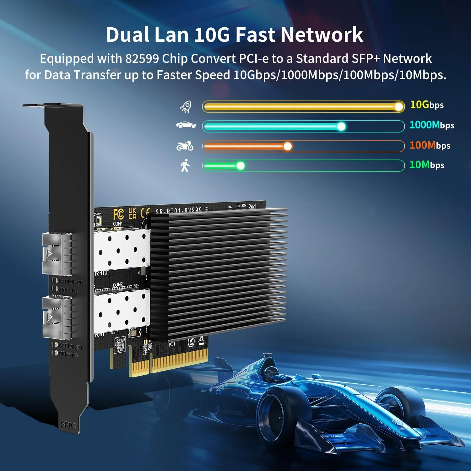 کارت شبکه اترنت 10 گیگابیتی با کنترلر 82599ES (X520-DA2)، آداپتور کارت شبکه PCI-E 10 گیگابایتی، دارای دو پورت LAN SFP+، پشتیبانی از عملکردهای Windows/Windows Server/VMware برای شبکه 10Gbe NAS