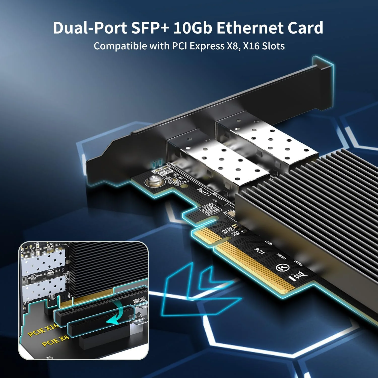 کارت شبکه اترنت 10 گیگابیتی با کنترلر 82599ES (X520-DA2)، آداپتور کارت شبکه PCI-E 10 گیگابایتی، دارای دو پورت LAN SFP+، پشتیبانی از عملکردهای Windows/Windows Server/VMware برای شبکه 10Gbe NAS