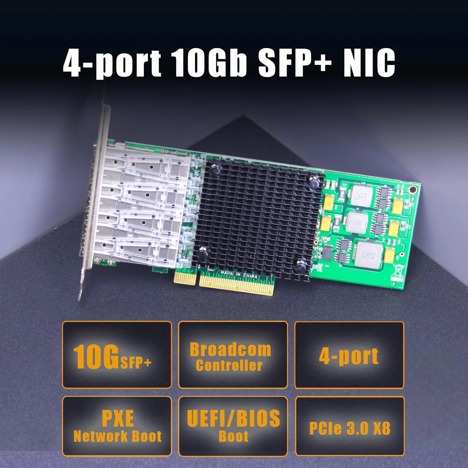 کارت شبکه 4 پورت 10 گیگابیت SFP+ گلورندز مدل ST7322 (اترنت PCIE NIC) با کنترلر Broadcom BCM57840 و رابط PCIE 3.0 X8