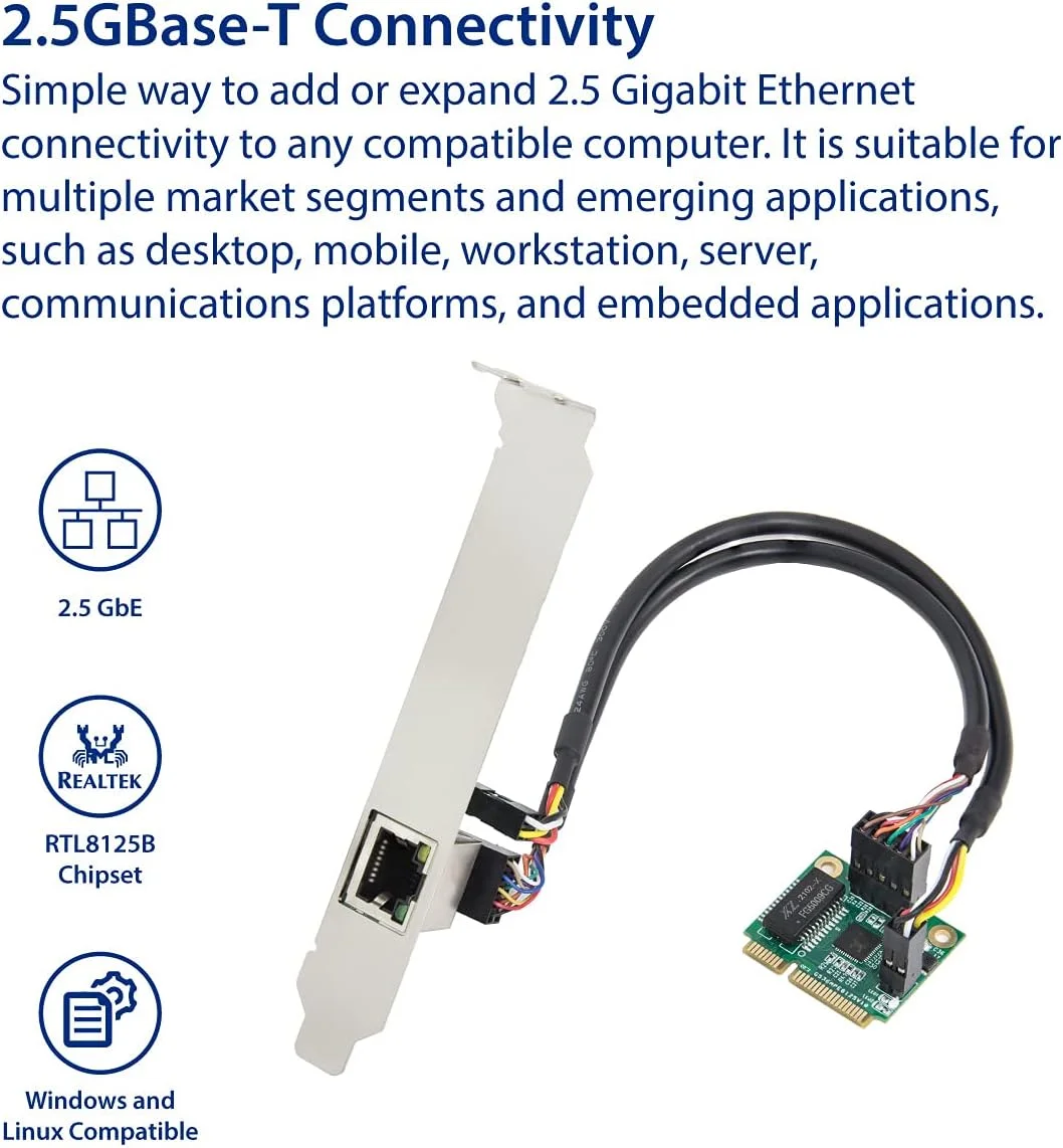 کارت شبکه IO CREST 2.5 گیگابیتی اترنت مینی PCI-E، آداپتور مبدل LAN RJ45 با سرعت 10/100/1000/2500 مگابیت بر ثانیه برای کامپیوترهای رومیزی، SI-MPE24073