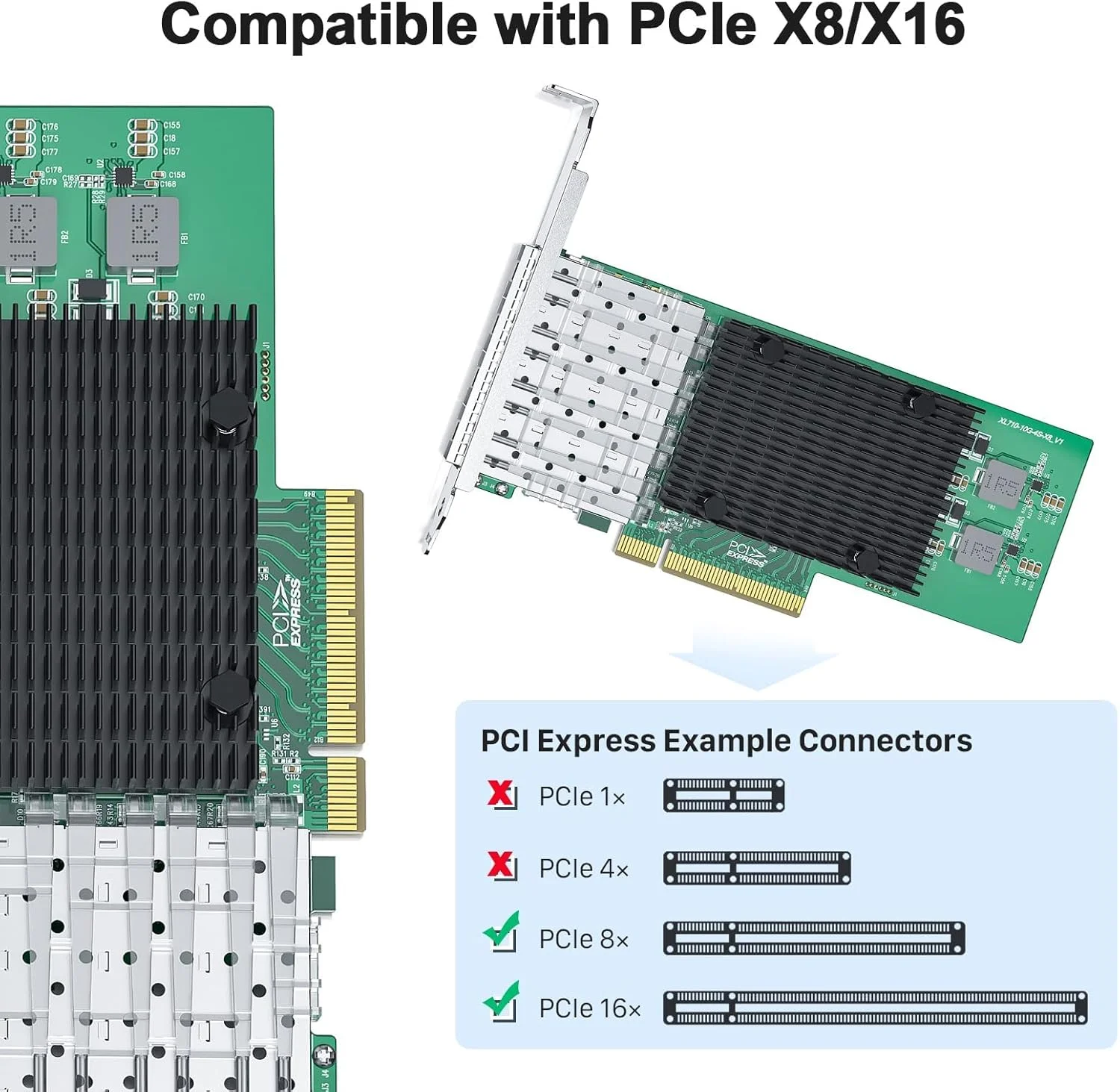 کارت شبکه 10 گیگابیتی ipolex Intel X710-DA4، کارت اترنت 4 پورت SFP+ PCIe NIC، آداپتور شبکه همگرا 10 گیگابیتی، کنترلر XL710-BM1، PCIe 3.0 X8، پشتیبانی از Windows Server/Linux/VMware ESXi/Freebsd/UEFI