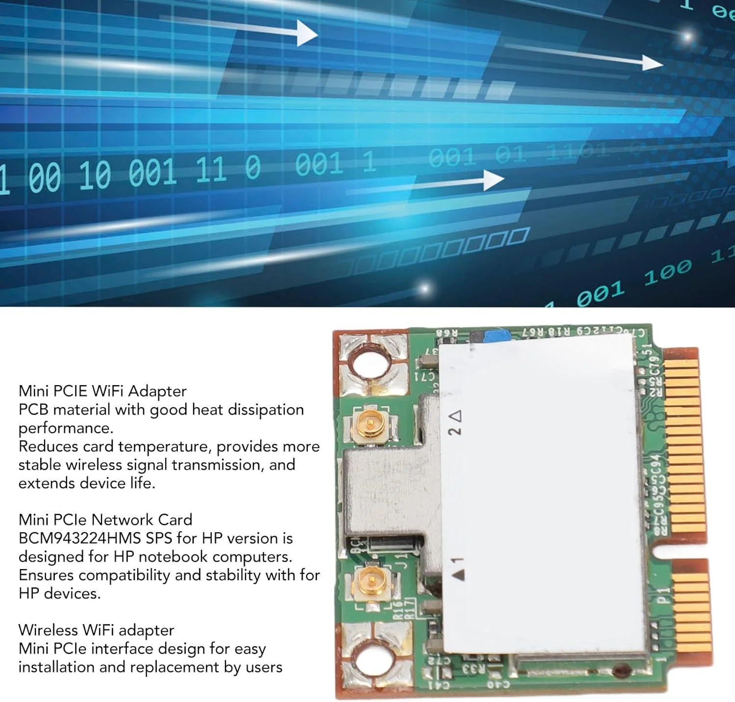 کارت شبکه داخلی وای فای دو بانده 2.4GHz 5GHz مدل Lazmin112 BCM943224HMS 300Mbps PCIE برای لپ تاپ های HP