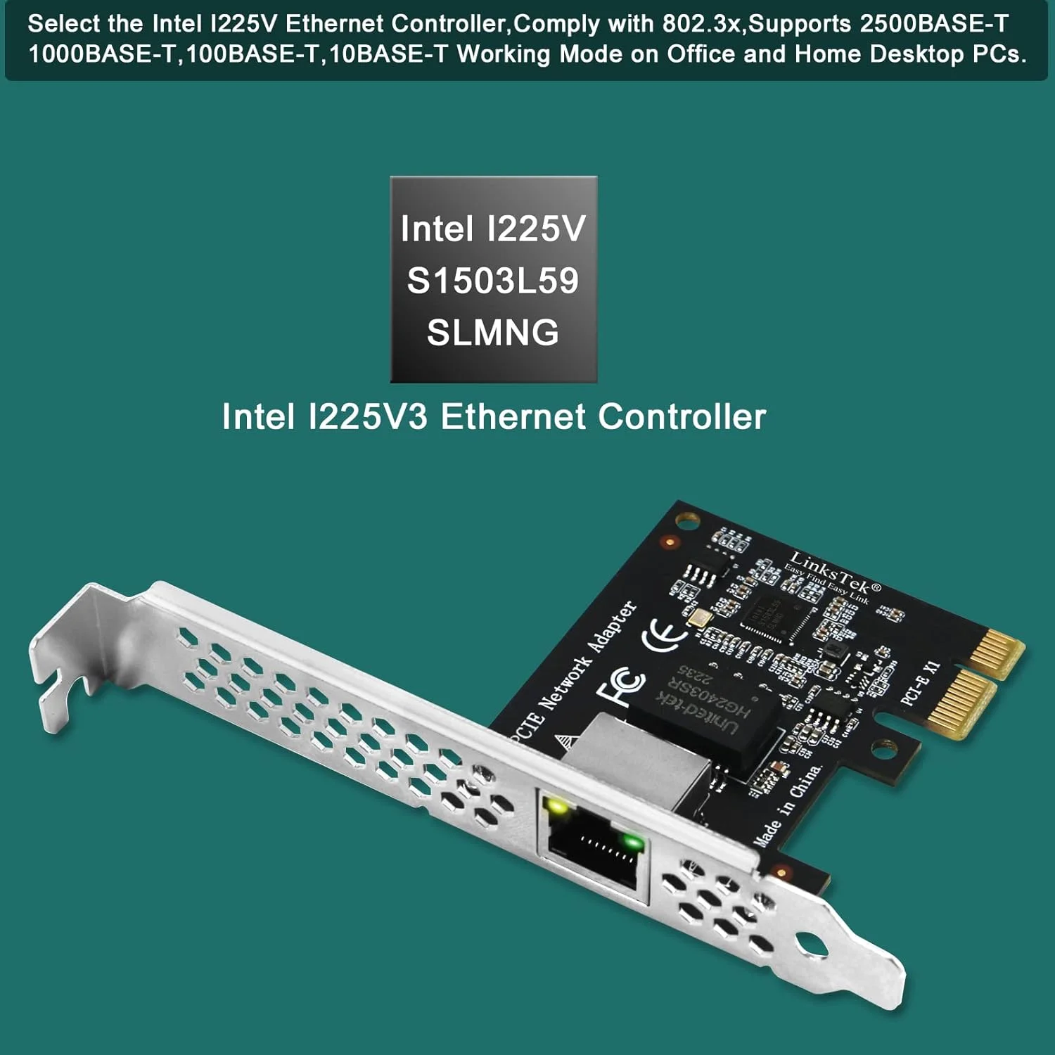 آداپتور شبکه PCI Express X1 به پورت RJ45 با سرعت 2.5 گیگابیت بر ثانیه برای ویندوز 11، 10 نسخه 64 بیتی و ویندوز سرور 2019، 2022، کنترلر اترنت Intel I225V، کارت شبکه PCIE (PCIE-I225)