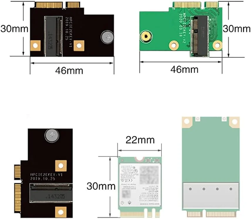 آداپتور کارت شبکه Minipcie به M2، ارتقاء AX200 برای لپ تاپ Lenovo Y510P، جایگزینی کارت M.2 به Mini PCIe - مشکی