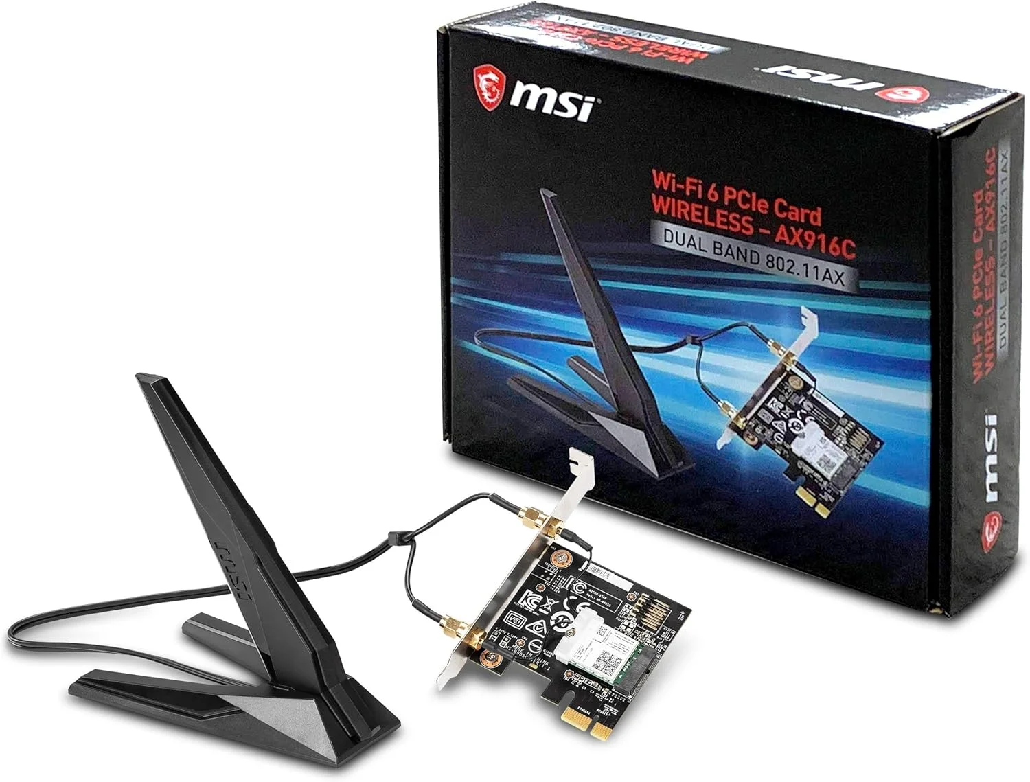 کارت شبکه MSI Dual Band AX 200 WiFi 6 Bluetooth 5.0 بی سیم دوربرد MU-MIMO PCIe (AX916C)