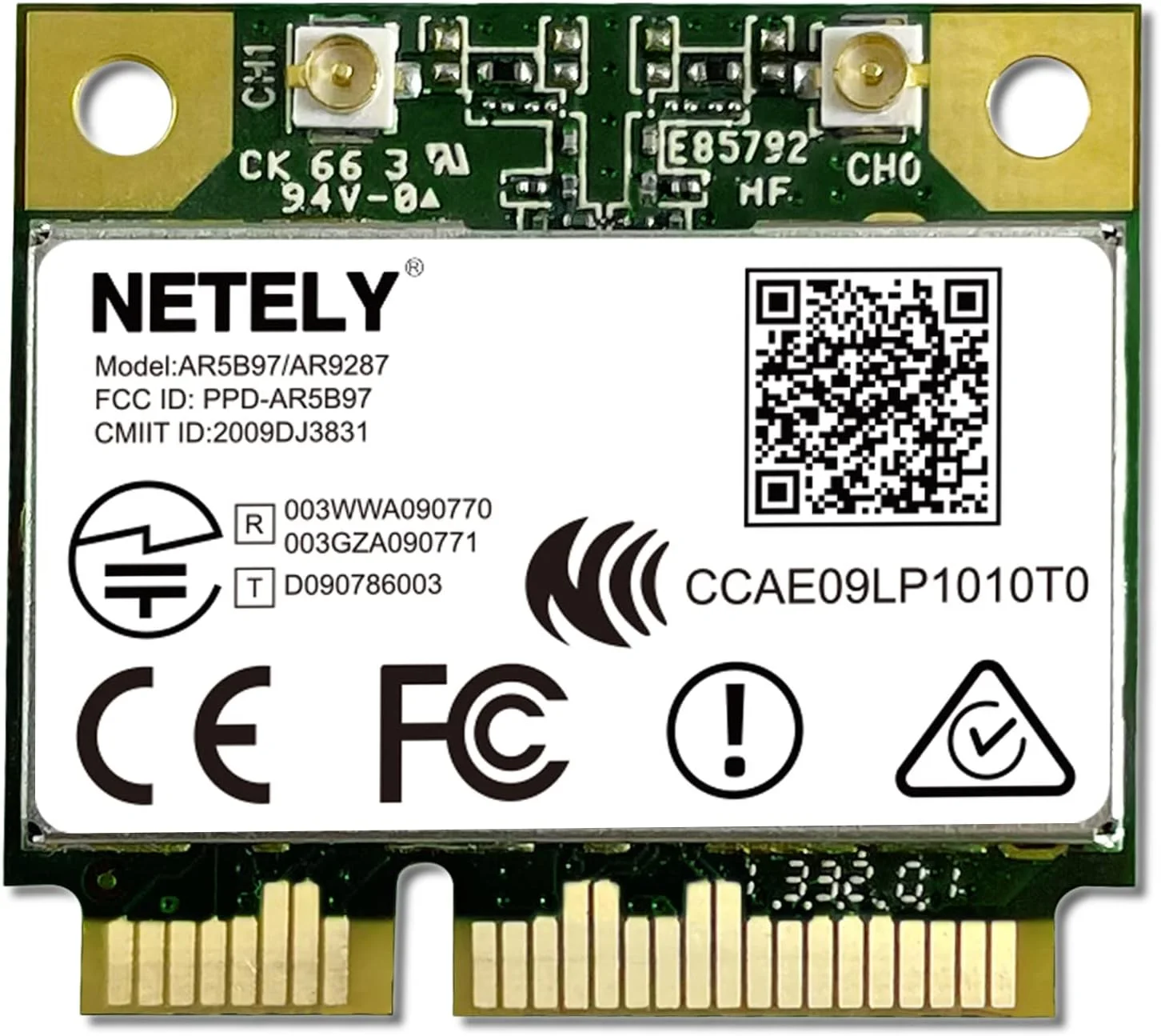 آداپتور وای فای 300 مگابیت بر ثانیه NETELY IEEE 802.11N Mini-PCIE برای لپ تاپ ها و دستگاه های صنعتی - کارت وای فای Mini-PCIE - آداپتور شبکه بی سیم Qualcomm Atheros AR9287 (AR9287)