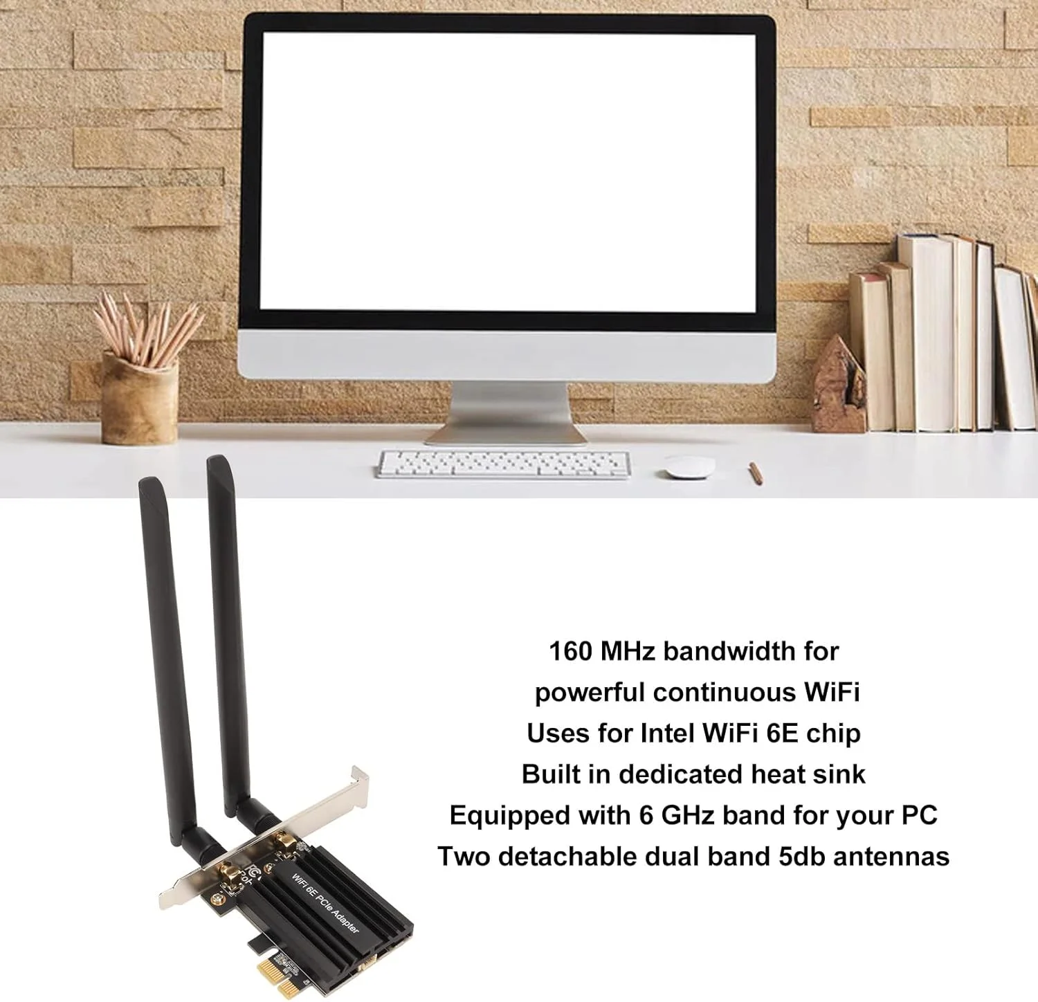 کارت شبکه PCIe WiFi برای کامپیوتر، کارت شبکه PCI E WiFi 6E AX5400 BT5.2 دارای هیت سینک داخلی سه بانده 6E چیپ 5400Mbps آداپتور WiFi برای کامپیوتر رومیزی برای Win10 64 Bit، برای بازی، استریم