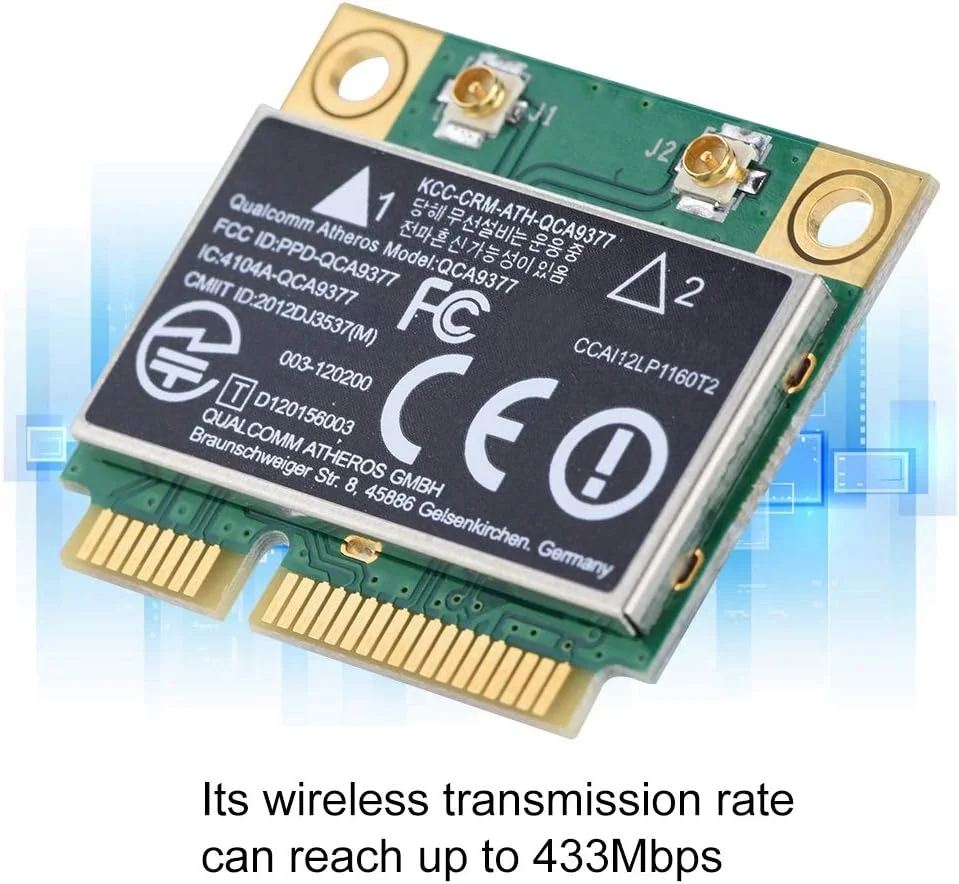 کارت شبکه مینی WIFI PCI-E، کارت WIFI دو بانده 2.4G/5Ghz PCI-E، کارت بی سیم PCI Express با سرعت بالا 433 مگابیت بر ثانیه برای کامپیوتر، لپ تاپ، برد کنترل صنعتی، سازگار با ویندوز 7/10