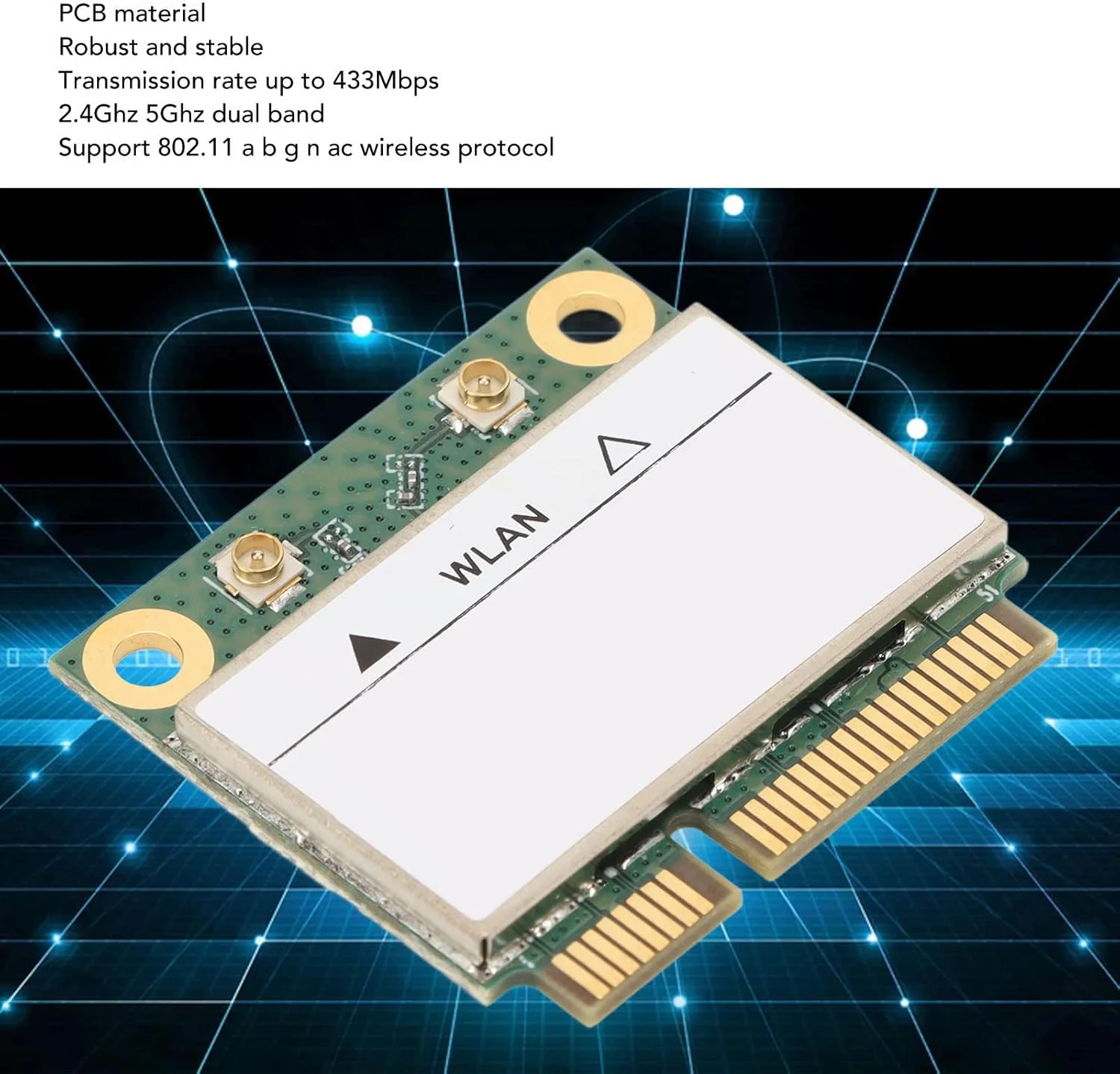 کارت شبکه مینی PCIe با سرعت انتقال 433 مگابیت بر ثانیه، دو بانده 2.4 گیگاهرتز و 5 گیگاهرتز، سازگار با دل