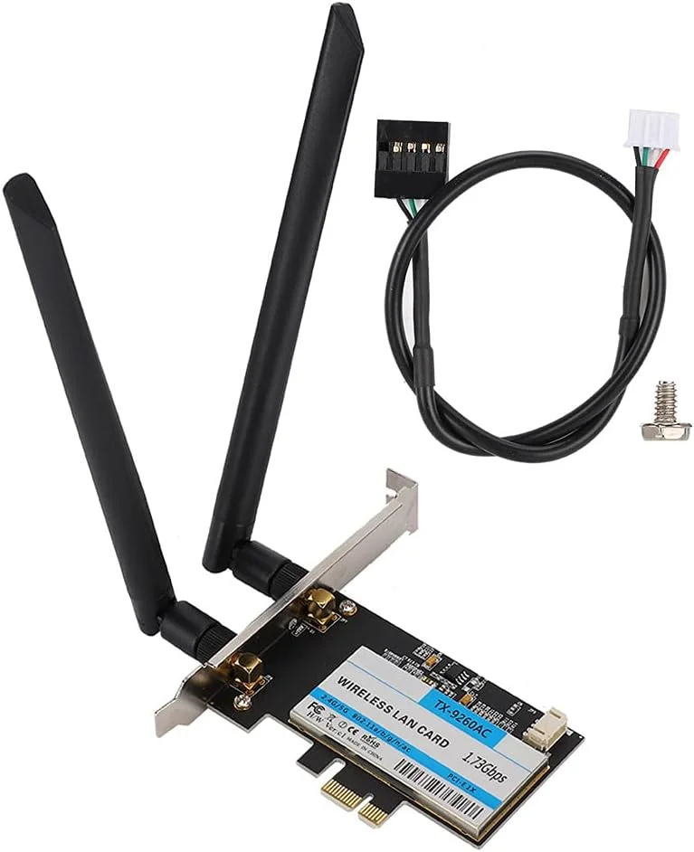 کارت شبکه، کارت شبکه PCIE دو بانده با آنتن بلوتوث 5.0 PCIE بی سیم برای کامپیوتر رومیزی برای Win10، سرعت انتقال بالا 1.73G
