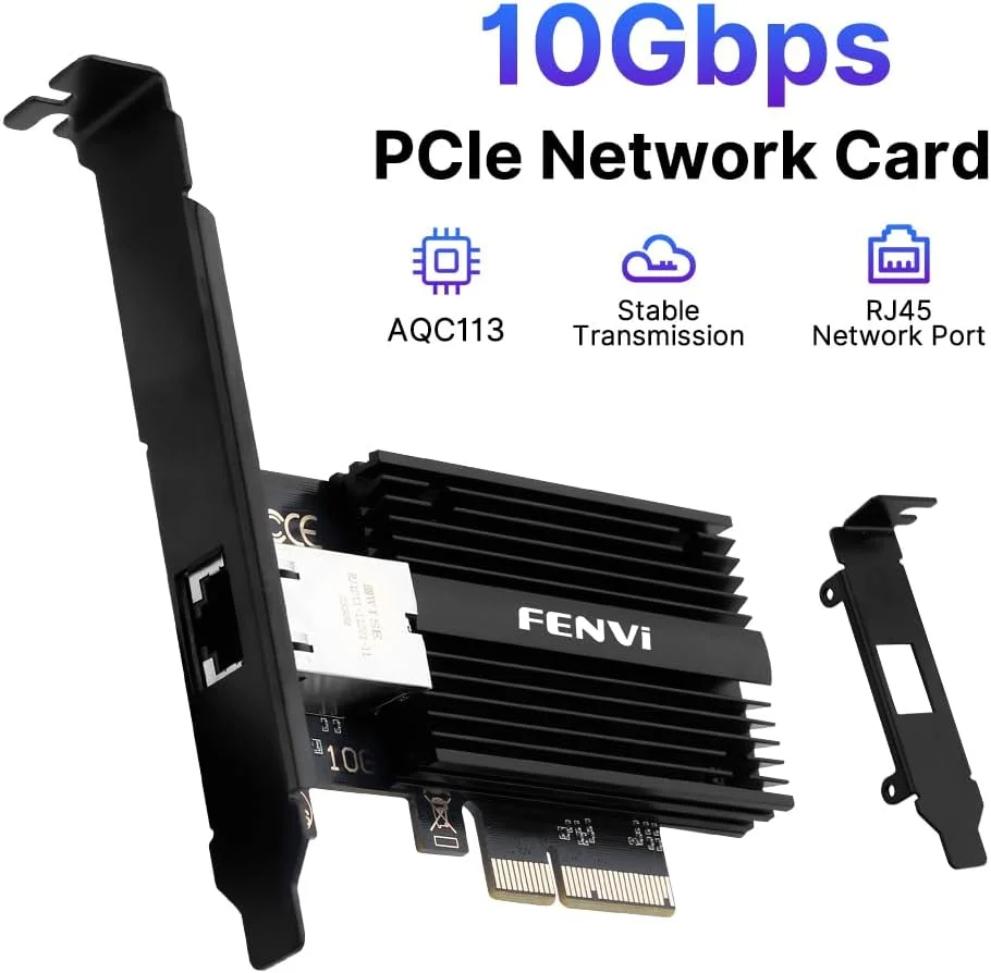 کارت شبکه 10G PCIe فنوی، کنترلر Marvell AQC113، آداپتور اترنت PCIE به 10Gb Base-T RJ45 NIC WLAN سازگار با Windows 10/11، Server 2016 و بالاتر، لینوکس
