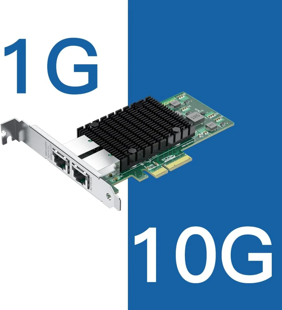 کارت شبکه 10Gb RJ45 PCI-E مدل H!Fiber، تراشه Intel X550-AT2، دو پورت RJ45، PCI Express 3.0 X4، آداپتور شبکه همگرا اترنت، پشتیبانی از Windows/Linux/VMware Esxi