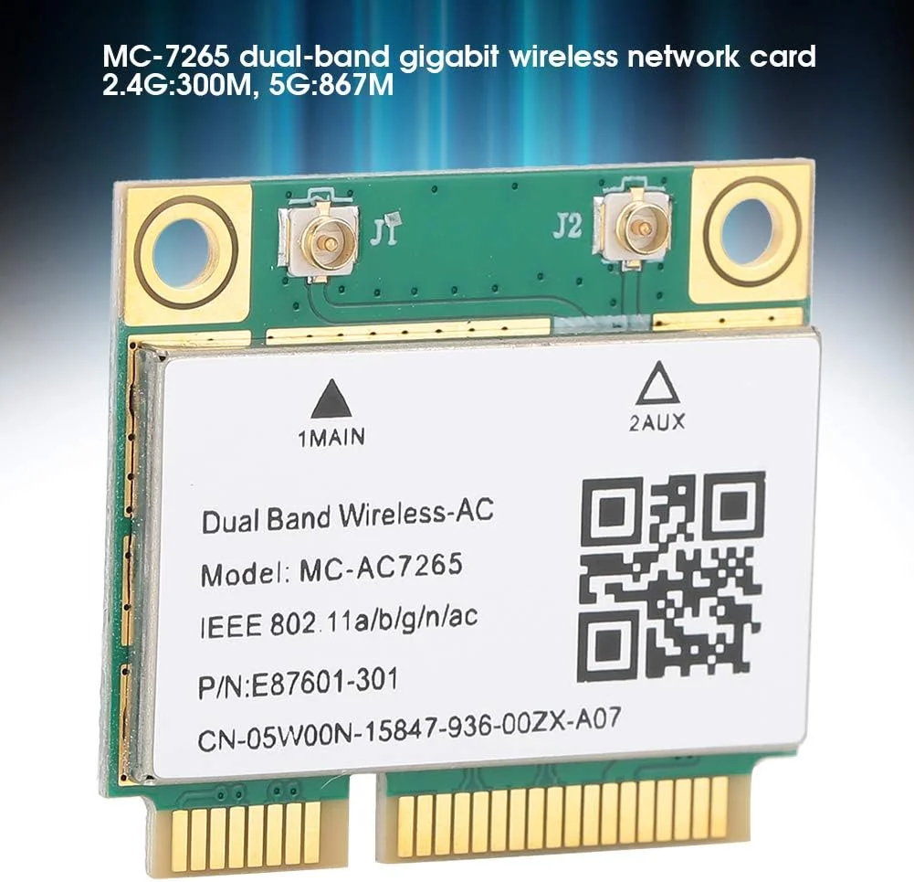 کارت شبکه مینی PCI‑E گیگابیتی دو بانده بی سیم داخلی برای تراشه اینتل 7265AC کارت شبکه 2.4G/5G برای بلوتوث 4.2 وای فای بی سیم MC‑AC7265
