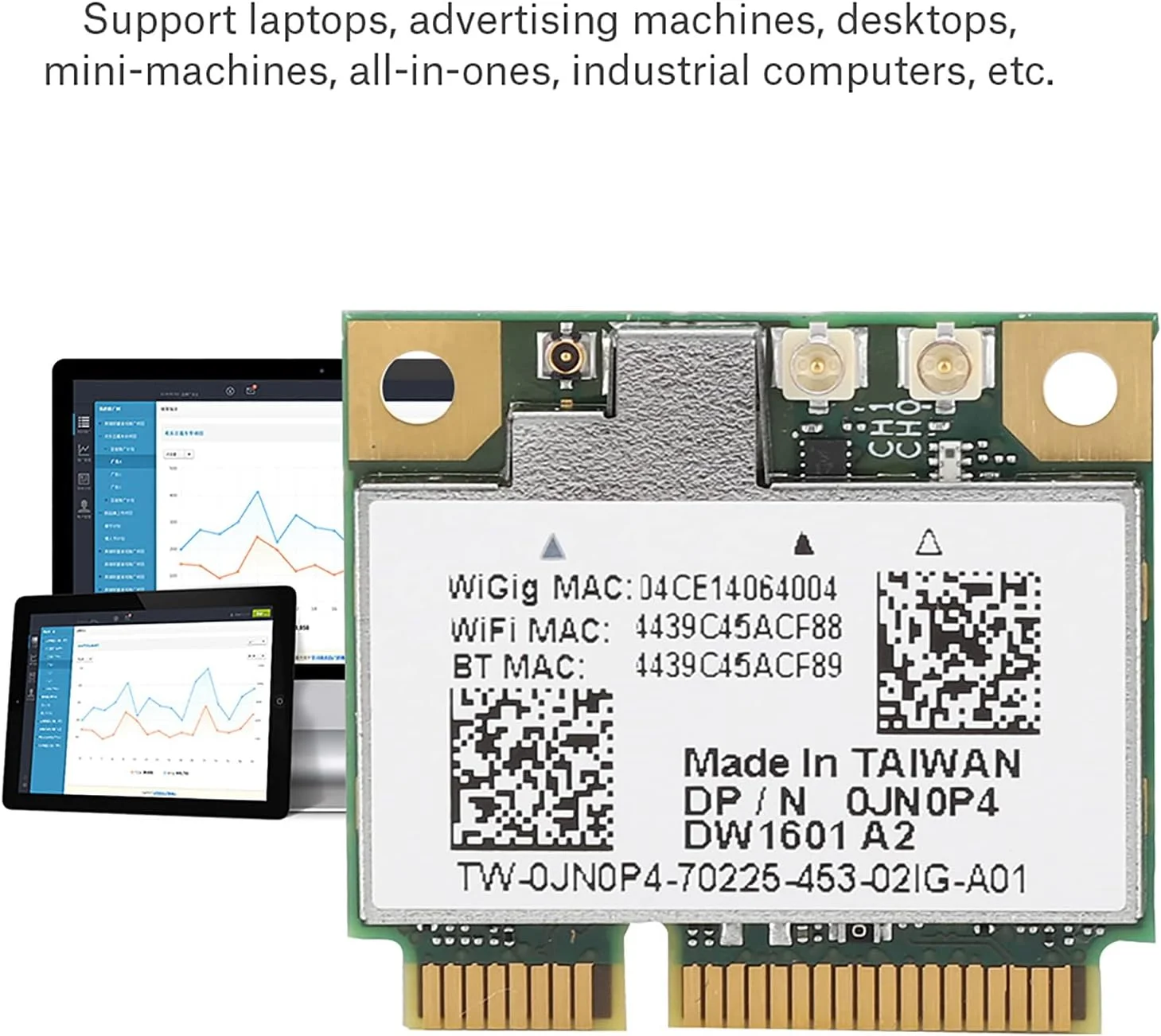 کارت شبکه PCI-E، QCA9005 2.4G/5G NGFF/M.2 دو بانده 7Gbps مینی کارت WIFI PCI-E 802.11AD بلوتوث 4.0 کارت شبکه بی سیم برای Dell 6430u E5440 E7440