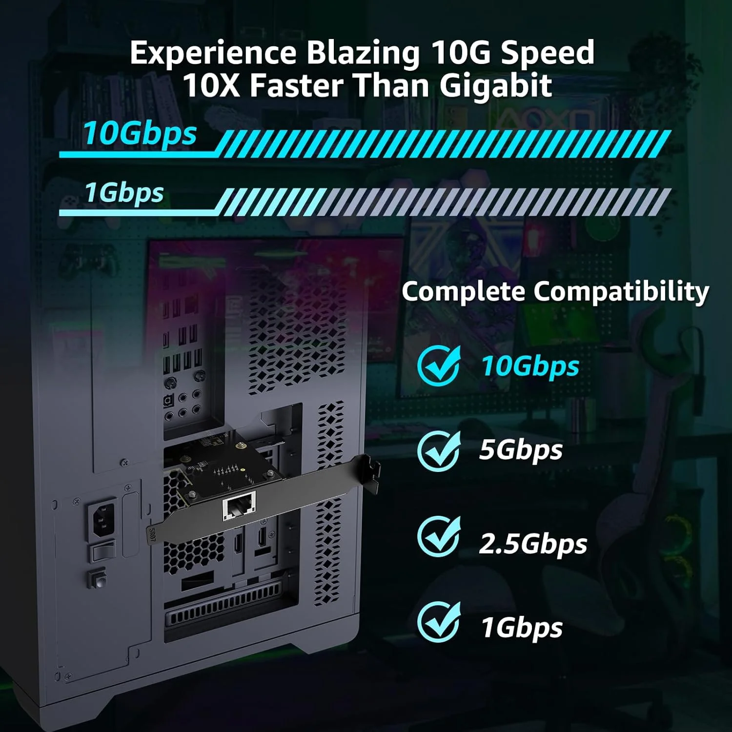 کارت شبکه 10G PCIe، کارت اترنت 10G Base-T YuanLey با کنترلر Marvell AQC113، آداپتور NIC اترنت PCIe به 10Gb RJ45، سازگار با PCI Express X1/X4/X8/X16، برای ویندوز 10/11، سیستم عامل لینوکس