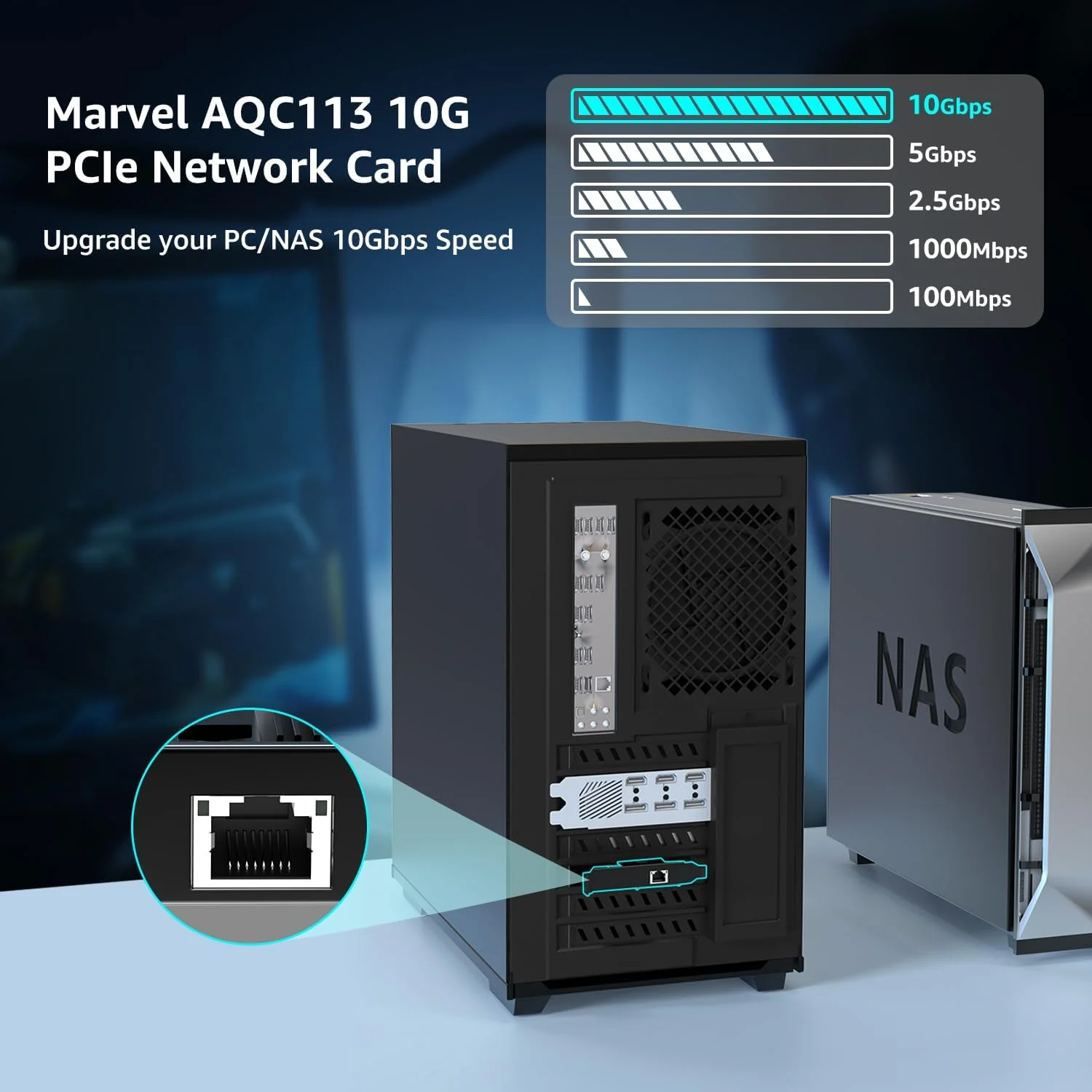 کارت شبکه 10G Base-T PCI-e، کنترلر Marvell AQC113، آداپتور اترنت 10Gb NICGIGA با پشتیبانی از WOL، کارت NIC پورت 10Gbe RJ45، Windows10/11/Windows Server/Linux